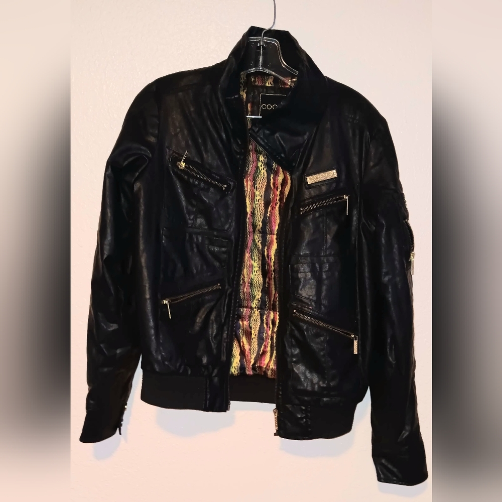COOGI Black Faux Leather Unisex Style Jacket Sz. M